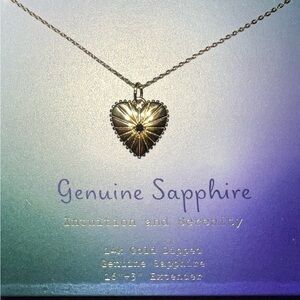 NWT! A New Day 14K Gold Dipped Genuine Sapphire Stone Heart Pendant Necklace